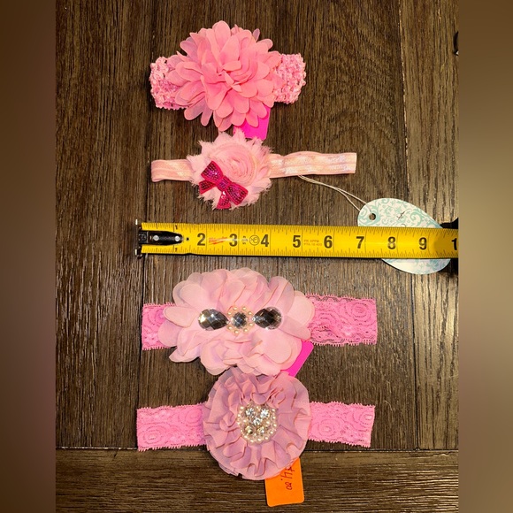 NWT Handmade Flower Headbands x 4 Infant Baby Child Girl Sequin Bow Gems Rose - Picture 2 of 8